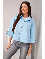 Dámská jarní bavlněná bunda zapínaná na knoflíky s límcem modrá