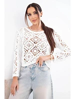 Dámský letní krajkový svetr s knoflíky a dlouhým rukávem černý