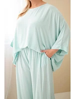 Dámský komplet Plus Size z viskózy se širokými kalhotami a halenkou mátový