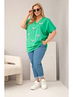 Dámská bavlněná halenka Plus Size s motýlky zelená Dámská bavlněná halenka Plus Size s motýlky zelená