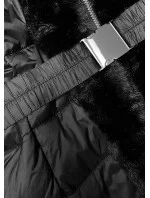 Černá prošívaná dámská bunda pro přechodné období s kožešinou J Style (11Z8087)