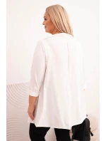 Dámská bavlněná blůza Plus Size asymetrická s ohrnovacími rukávy bílá
