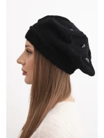 Dámská zimní čepice vlněná s ozdobnými krystalky K459 černá