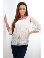 Dámská halenka s plisovaným rukávem a potiskem mentolová