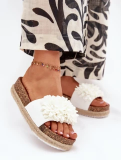 Dámské Klapky Na Platformě S Ozdobnými Květinami Bílé Tessara