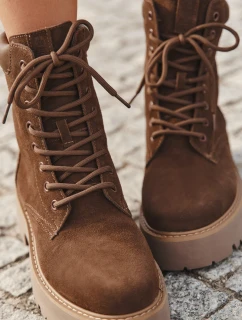 Semišové dámské workery s šněrováním Big Star SS274792 hnědé