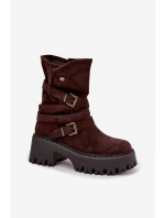 Dámské botky na masivním podpatku s pásky a přezkami Nerelisa – čokoládové