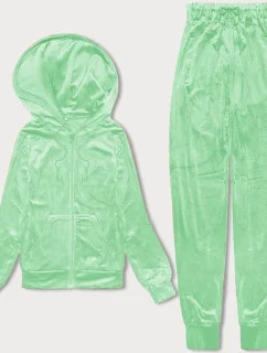 Světle zelená dámská velurová souprava s rozepínací mikinou (8C1176-127)