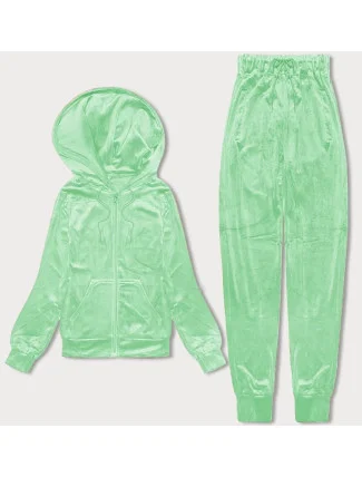 Světle zelená dámská velurová souprava s rozepínací mikinou (8C1176-127)