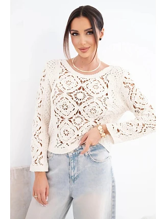 Dámský letní krajkový svetr s knoflíky a dlouhým rukávem černý