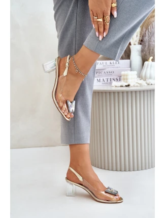 Průhledné Sandály S Motýlem Na Podpatku D&A MR42-326 Zlaté