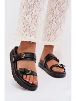 Dámské platformové pantofle se pásky a zlatými sponami Černé Rirea