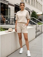 Dámská viskózová souprava s motýlem a šortkami béžová FashionStreet AY1195