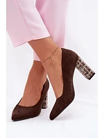 Semišové lodičky na ozdobném sloupku Sergio Leone PB216 Hnědé