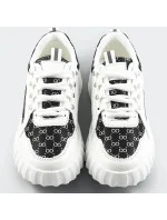 Bílo-černé dámské sportovní boty s ozdobným vzorem (LA811) Bílo-černé dámské sportovní boty s ozdobným vzorem (LA811)