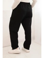 Dámské kalhoty Plus Size bavlněné s flitrovými pruhy černé