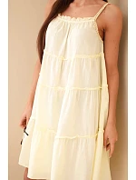 Dámské bavlněné šaty na ramínka s volánky žlutá Dámské bavlněné šaty na ramínka s volánky žlutá