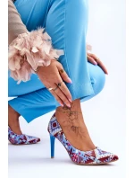 Módní kožené boty Lewski na vysokém podpatku 2659 Modrá červená