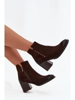 Dámské kotníkové boty z přírodního semiše na podpatku Zazoo 1136 čokoládové