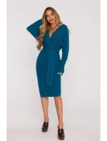 M810 Svetrové šaty s výstřihem do V - oceánsky modré