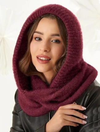 Dámská kapuce s komínem 48-495 Vínová - AJS