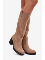 Dámské kozačky na podpatku LH-8 Béžová - JOIa shoes