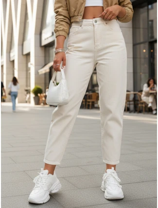 Dámské džíny mom fit s vysokým pasem krémové FashionStreet UY2860 Dámské džíny mom fit s vysokým pasem krémové FashionStreet UY2860