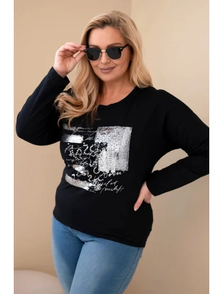 Dámská blůza Plus Size s potiskem a delším zadním dílem černá