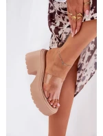 Průhledné Dámské Pantofle Na Platformě A Masivním Podpatku Béžové Rizana