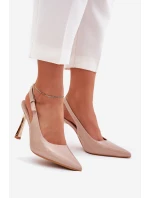 Lakovane Lodičky S Otevřenou Patou A Špičatými Špičkami Béžové Rivori