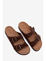 Kožené Semišové Dámské Pantofle S Gumičkami Čokoládové Rosaliae