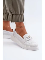 Dámské kožené mokasíny na platformě, bílé S.Barski Dámské kožené mokasíny na platformě, bílé S.Barski