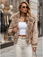 Krátká dámská bunda s odnímatelnou kožešinou, béžová, FashionStreet TY5838 Krátká dámská bunda s odnímatelnou kožešinou, béžová, FashionStreet TY5838