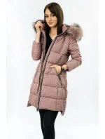 Dámská prošívaná zimní bunda ve starorůžové barvě s kapucí (7702)