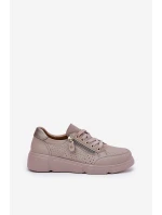 Kožené Sportovní Boty Tenisky Na Platformě Se Zipem Vinceza 88019 Tmavě Béžové