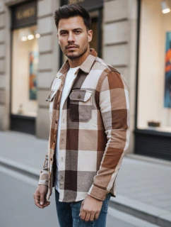 Pánská velbloudí kostkovaná flanelová košile FashionStreet DX2674