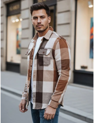 Pánská velbloudí kostkovaná flanelová košile FashionStreet DX2674