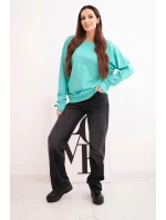 Dámská mikina z pružným lemem bavlněná basic s kulatým výstřihem mátová