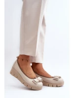 Kožené baleríny na platformě s ozdobou krémové Lewski 3384 Kožené baleríny na platformě s ozdobou krémové Lewski 3384