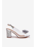 Průhledné Sandály Na Podpatku S Krystaly A Dekorací D&A MR51-702 Stříbrné Průhledné Sandály Na Podpatku S Krystaly A Dekorací D&A MR51-702 Stříbrné