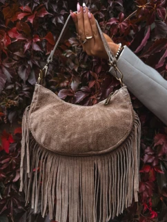 Kožená semišová kabelka s třásněmi tmavě béžová Aurelisse