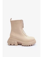 Béžové kotníkové boty Kusma na masivní platformě se zipem Béžové kotníkové boty Kusma na masivní platformě se zipem
