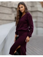 Dámský úpletový komplet ve vínové bordó barvě se sukní (82103)