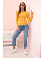 Dámská bavlněná blůza s dlouhým rukávem a lodičkovým výstřihem musztardová Dámská bavlněná blůza s dlouhým rukávem a lodičkovým výstřihem musztardová