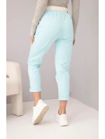 Dámské bavlněné kalhoty s páskem a ohrnutým nohavicí mátové