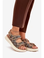 Dámské Vzorované Textilní Sandály Se Zlatými Detaily Khaki Pefese