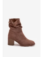 Dámské kotníkové boty s nařasením na podpatku S.Barski HY52-516 hnědé