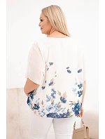 Dámská halenka Plus Size s krátkým rukávem a květinovým potiskem jeansová Dámská halenka Plus Size s krátkým rukávem a květinovým potiskem jeansová