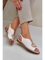 Kožené Sandály Na Plochém Podpatku S Dekorací Světle Béžové Laura Messi 2865