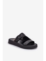 Kožené Dámské Sandały Na Platformě Černé Zazoo 3024